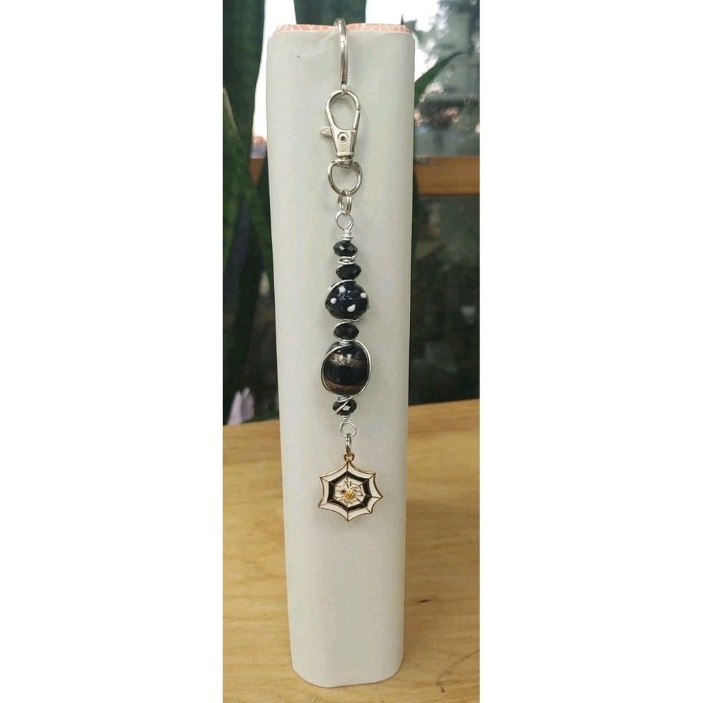 Handcrafted Bookmark Spider Web Wire Wrapped Lampwork Beads 6.5" Detachable